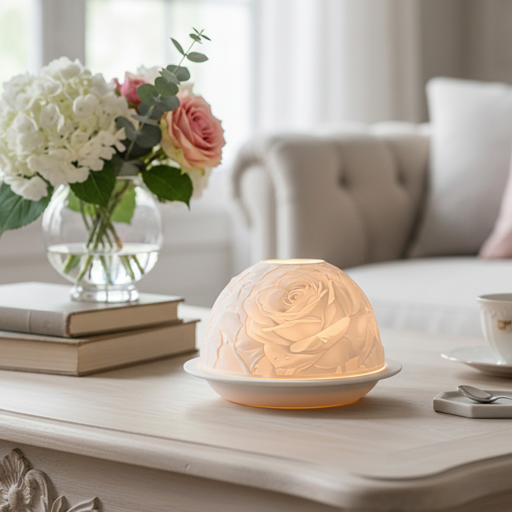 Candle Holder Decor - Bougeoir élégant en porcelaine Rose, veilleuse