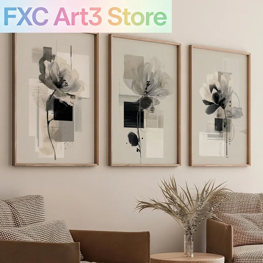 Abstract Canvas Set - Lot de 3 tableaux sans cadre,