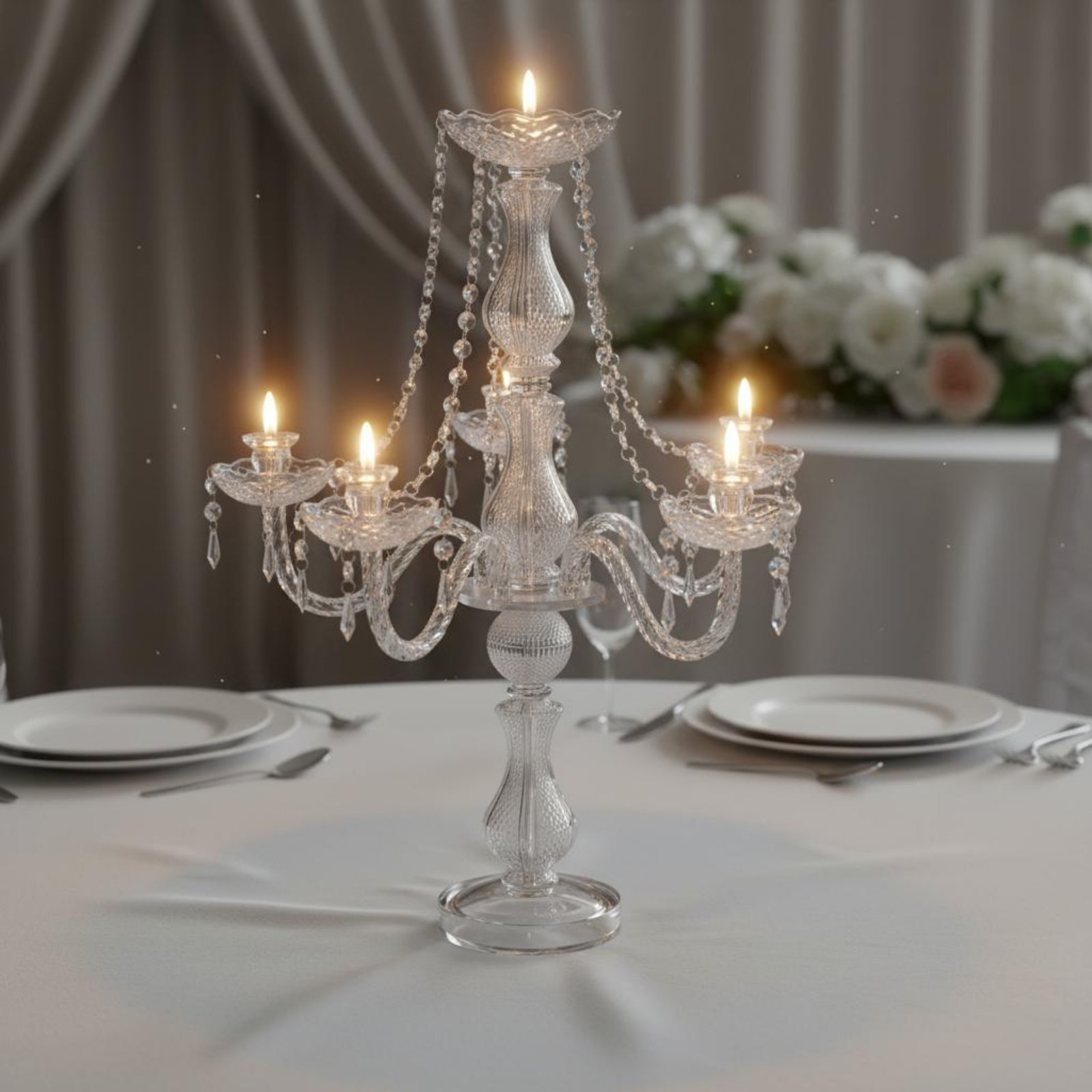 Candle Holder Decor - Candélabre en cristal élégant pour mariage,