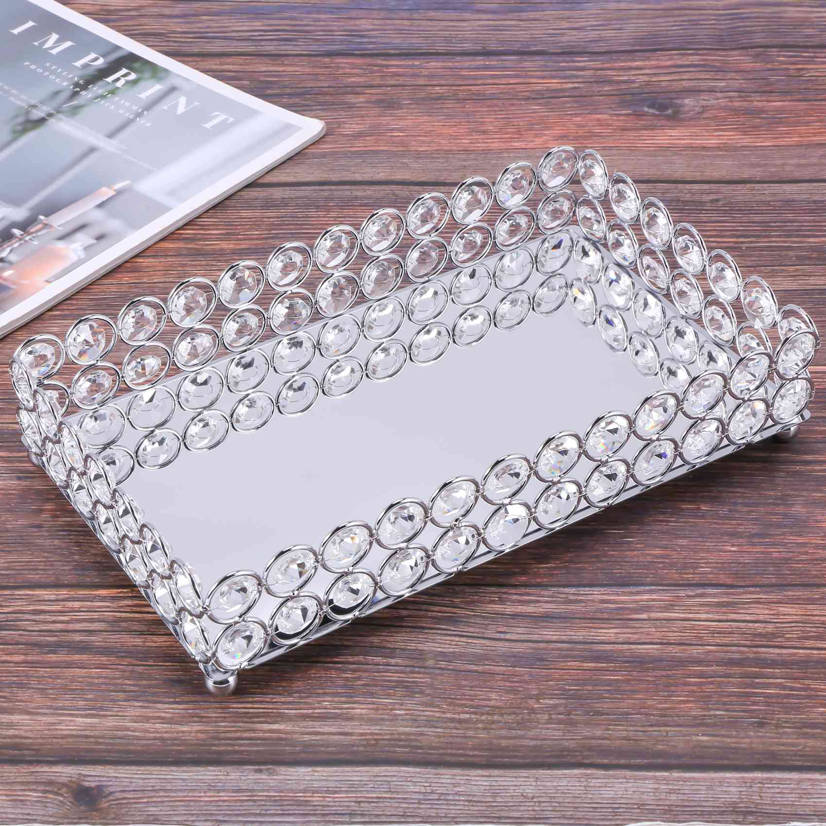 Decorative Mirror - Plateau cosmétique rectangulaire en cristal ABSS,